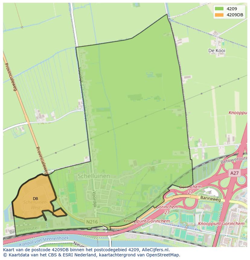 Afbeelding van het postcodegebied 4209 DB op de kaart.