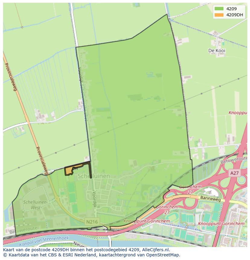 Afbeelding van het postcodegebied 4209 DH op de kaart.