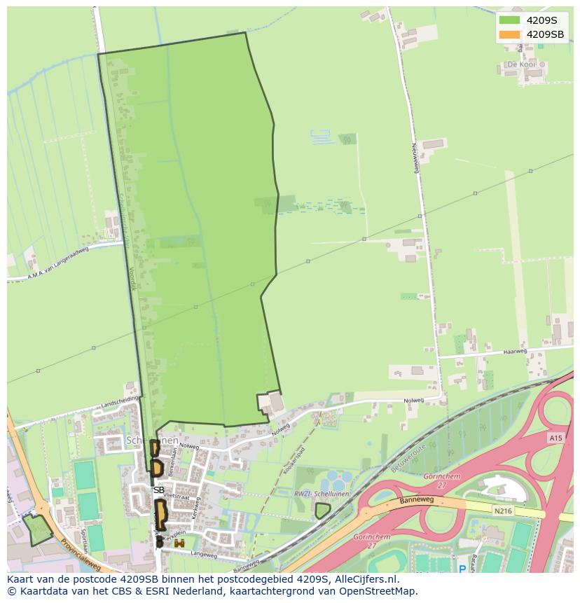 Afbeelding van het postcodegebied 4209 SB op de kaart.