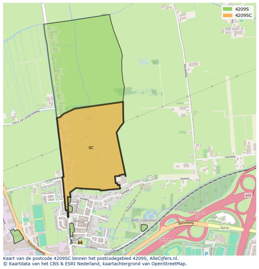 Afbeelding van het postcodegebied 4209 SC op de kaart.