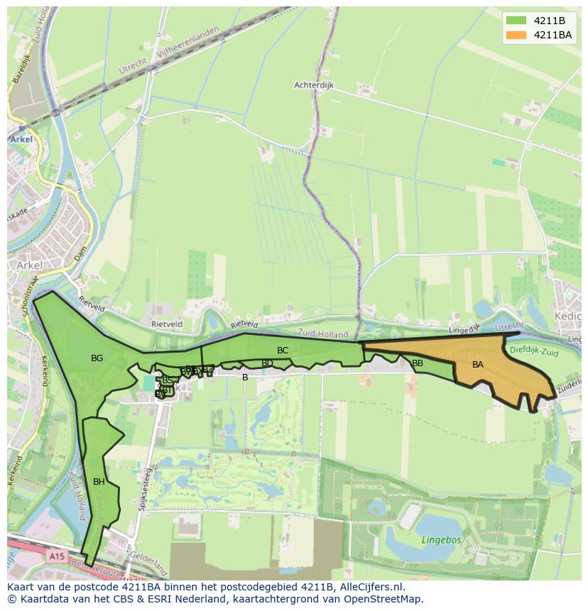 Afbeelding van het postcodegebied 4211 BA op de kaart.