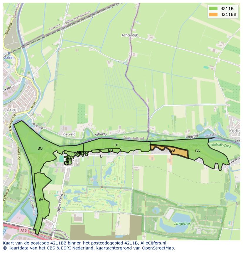 Afbeelding van het postcodegebied 4211 BB op de kaart.