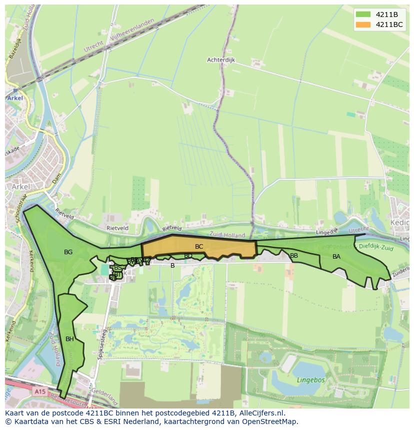 Afbeelding van het postcodegebied 4211 BC op de kaart.