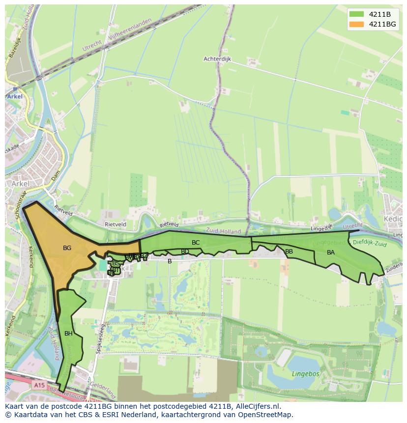 Afbeelding van het postcodegebied 4211 BG op de kaart.