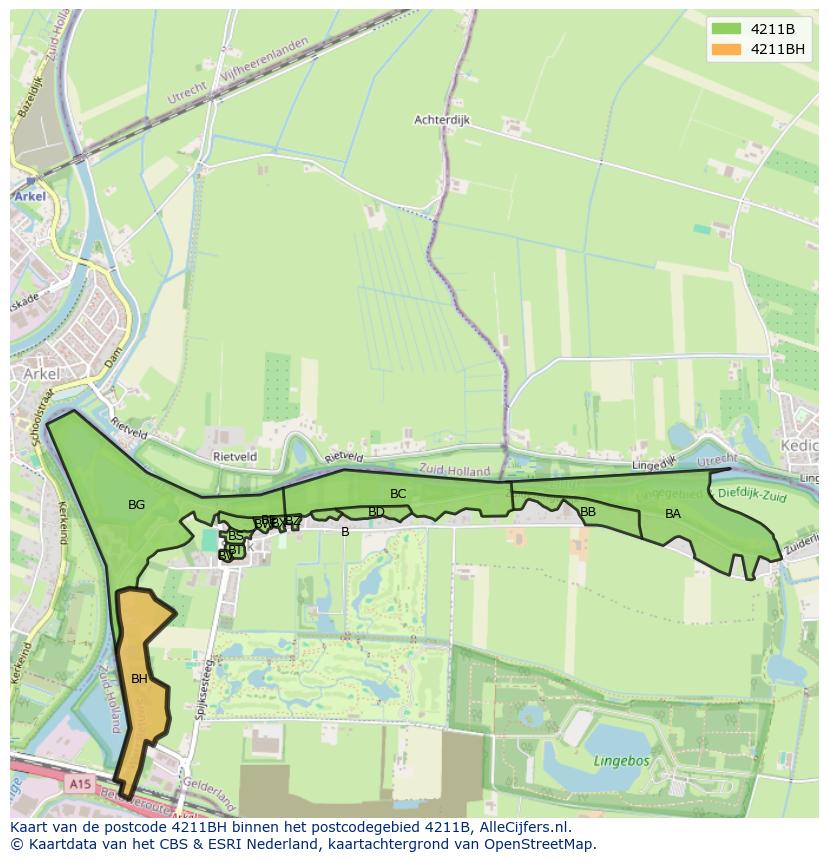 Afbeelding van het postcodegebied 4211 BH op de kaart.