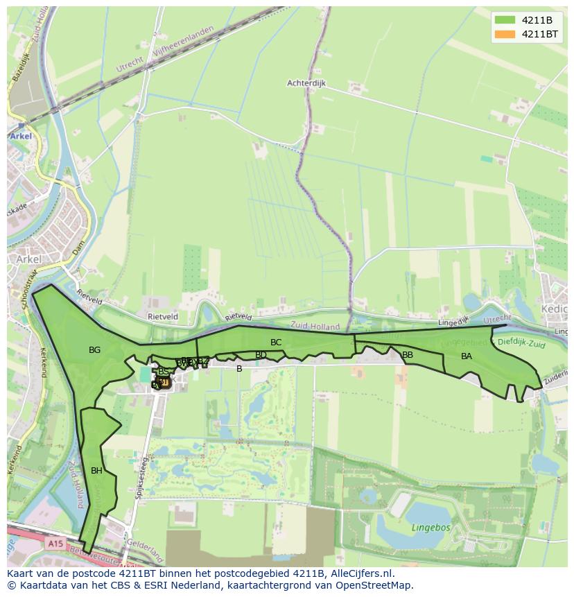 Afbeelding van het postcodegebied 4211 BT op de kaart.
