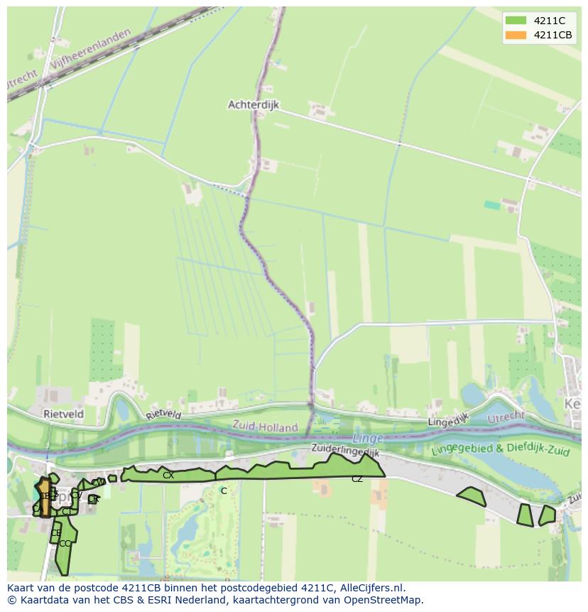 Afbeelding van het postcodegebied 4211 CB op de kaart.