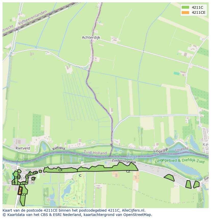 Afbeelding van het postcodegebied 4211 CE op de kaart.