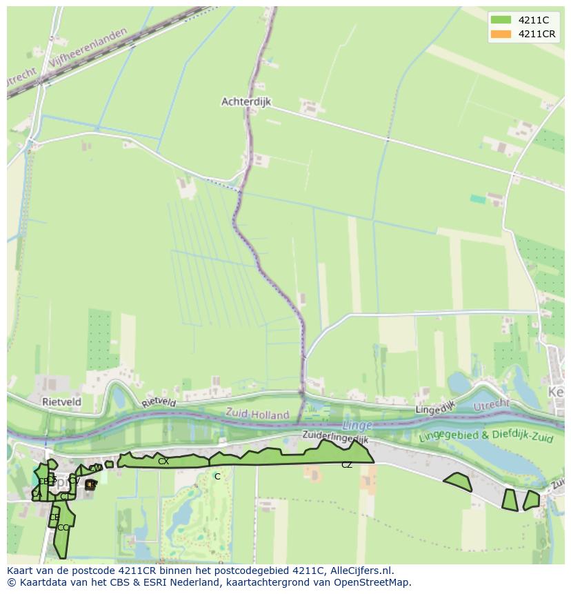 Afbeelding van het postcodegebied 4211 CR op de kaart.