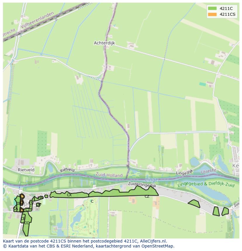 Afbeelding van het postcodegebied 4211 CS op de kaart.