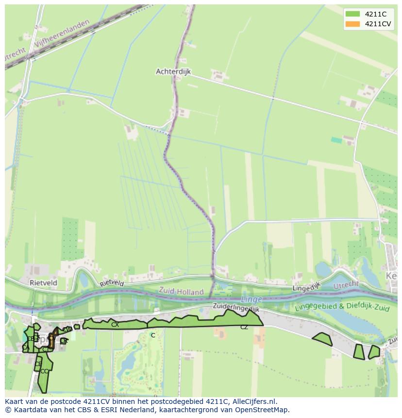 Afbeelding van het postcodegebied 4211 CV op de kaart.