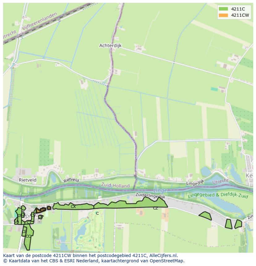 Afbeelding van het postcodegebied 4211 CW op de kaart.