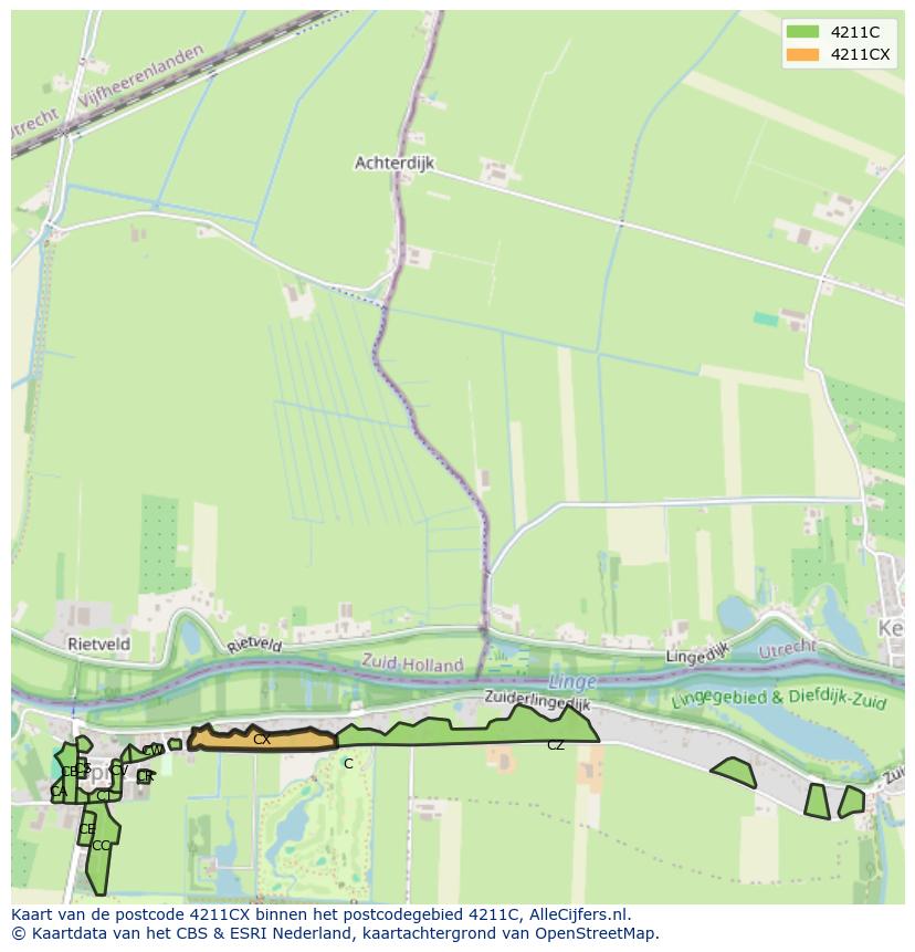 Afbeelding van het postcodegebied 4211 CX op de kaart.
