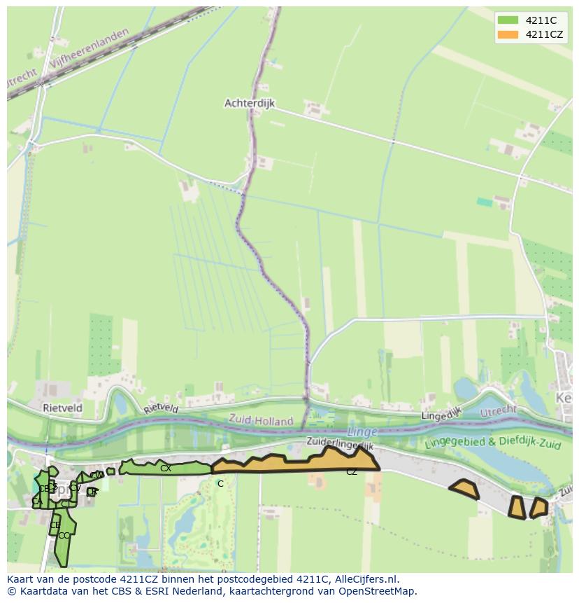 Afbeelding van het postcodegebied 4211 CZ op de kaart.