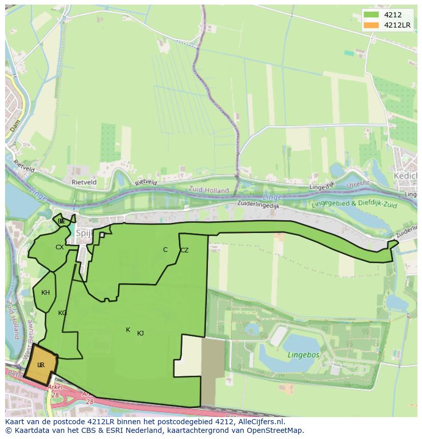 Afbeelding van het postcodegebied 4212 LR op de kaart.