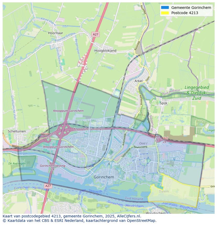 Afbeelding van het postcodegebied 4213 op de kaart.