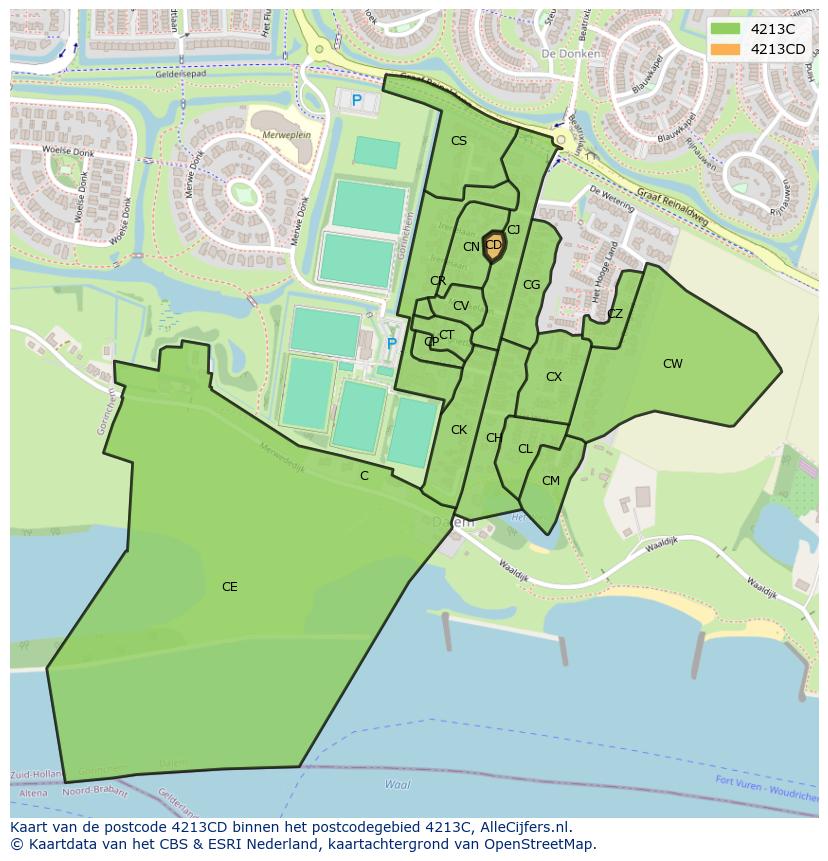 Afbeelding van het postcodegebied 4213 CD op de kaart.