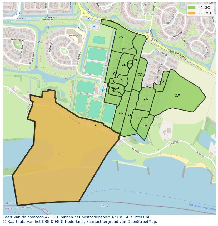 Afbeelding van het postcodegebied 4213 CE op de kaart.