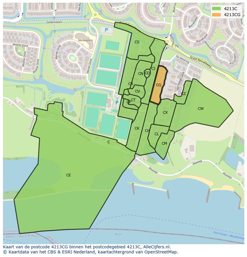 Afbeelding van het postcodegebied 4213 CG op de kaart.