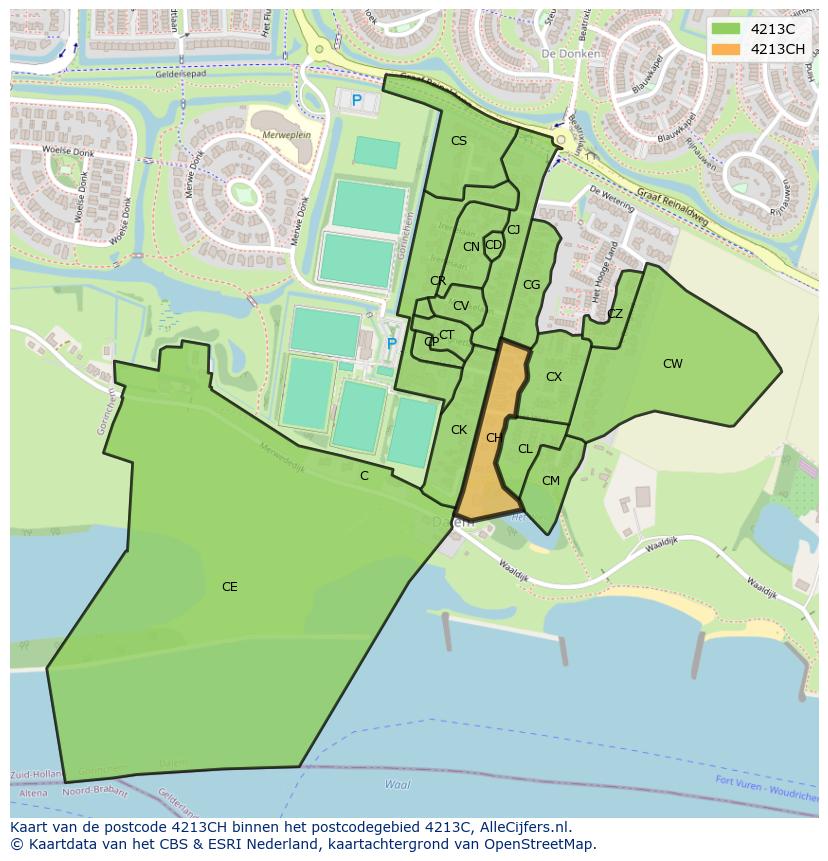 Afbeelding van het postcodegebied 4213 CH op de kaart.