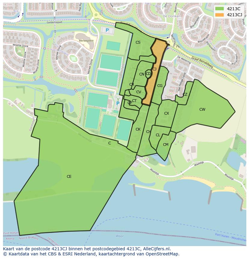 Afbeelding van het postcodegebied 4213 CJ op de kaart.