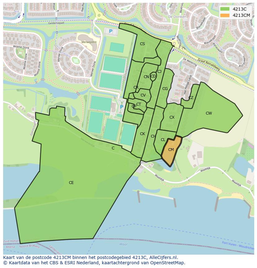 Afbeelding van het postcodegebied 4213 CM op de kaart.