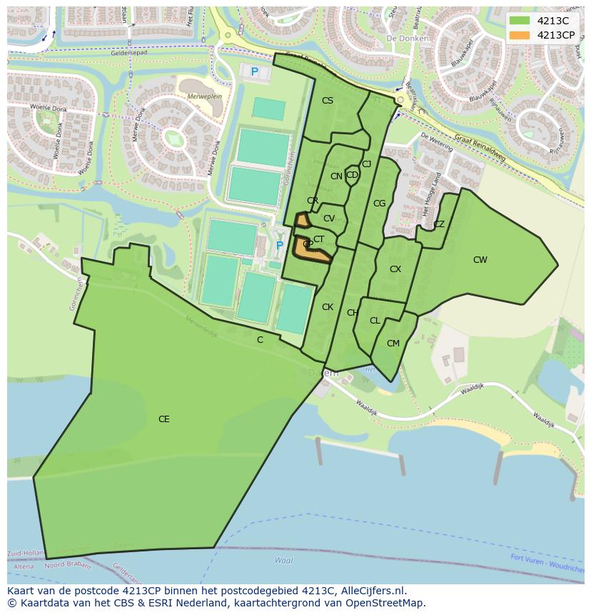 Afbeelding van het postcodegebied 4213 CP op de kaart.