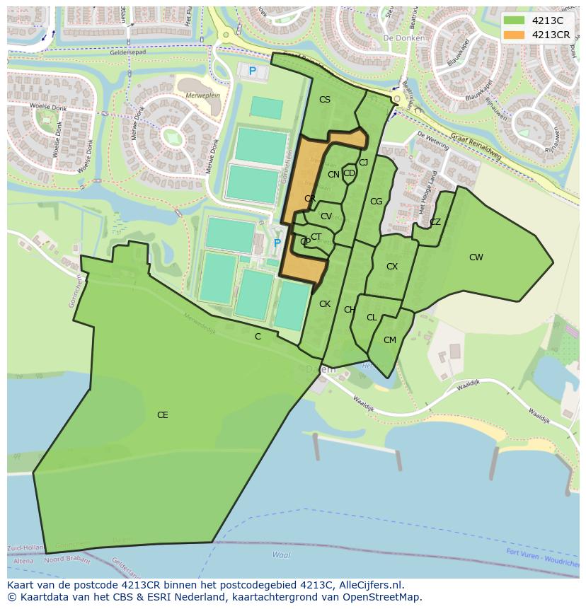 Afbeelding van het postcodegebied 4213 CR op de kaart.