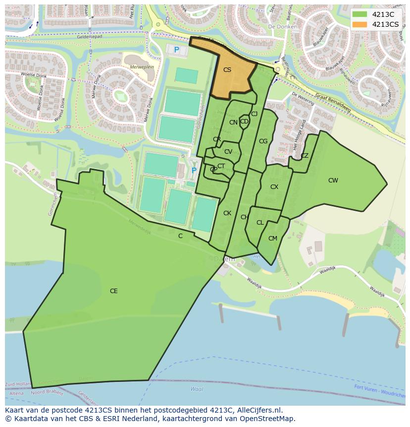 Afbeelding van het postcodegebied 4213 CS op de kaart.