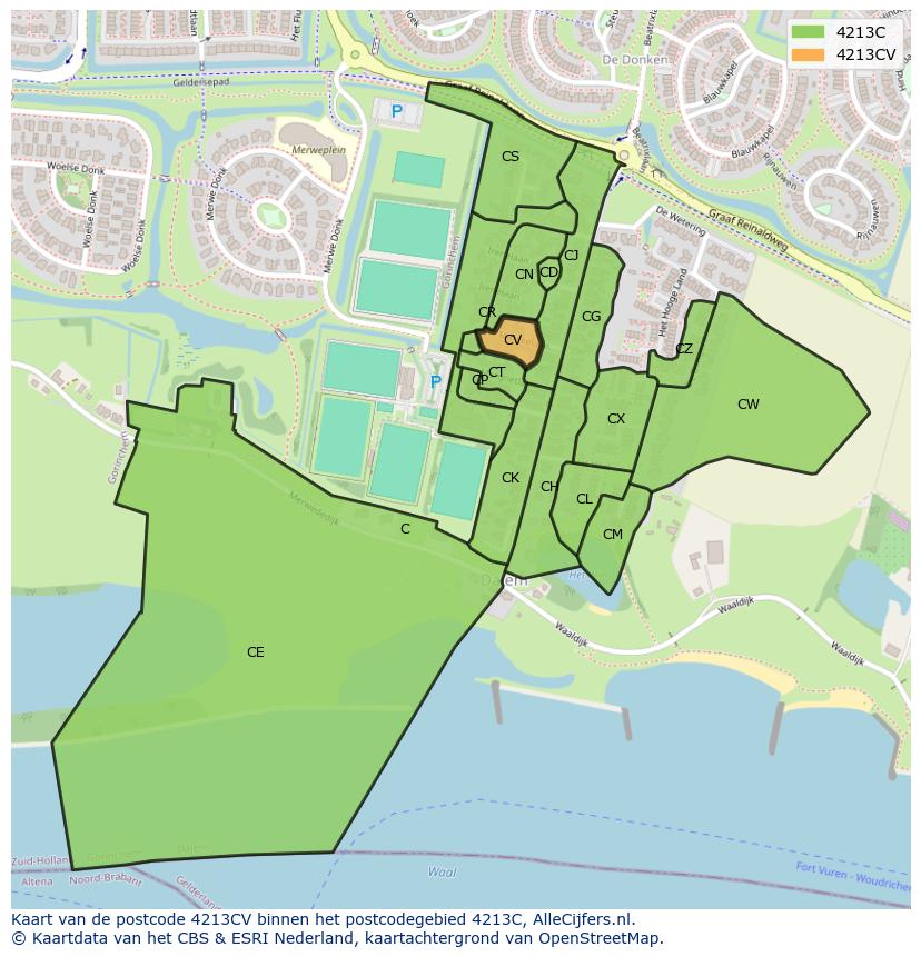 Afbeelding van het postcodegebied 4213 CV op de kaart.
