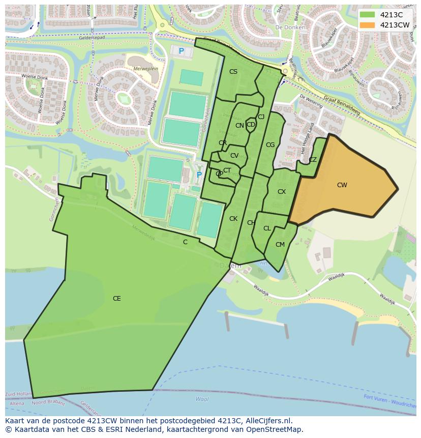 Afbeelding van het postcodegebied 4213 CW op de kaart.