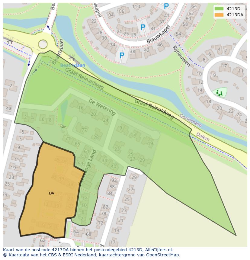Afbeelding van het postcodegebied 4213 DA op de kaart.