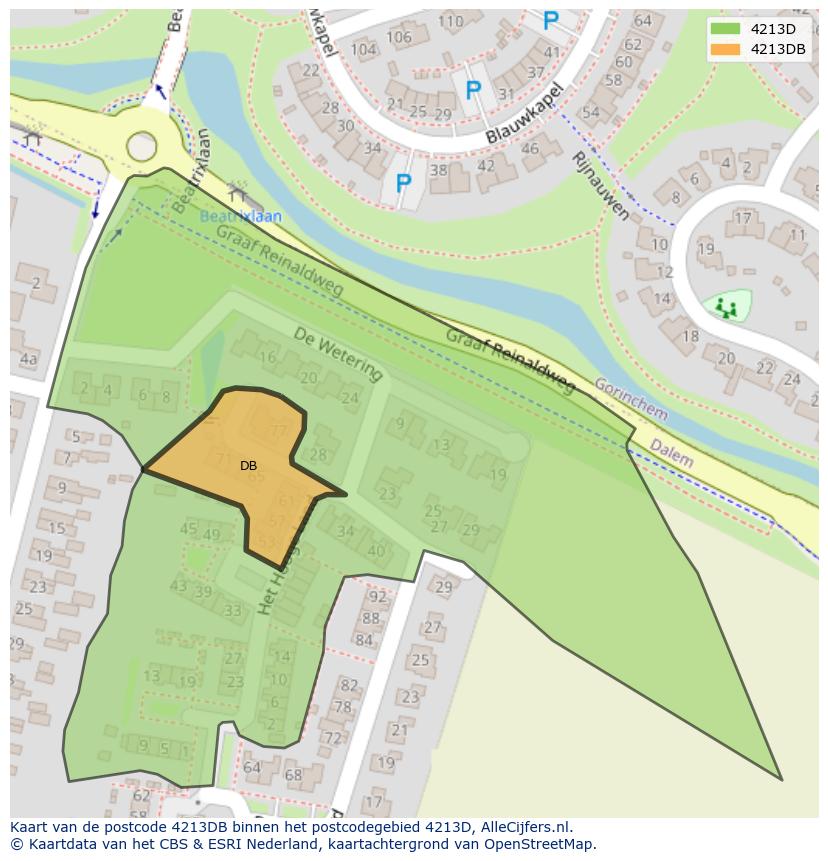 Afbeelding van het postcodegebied 4213 DB op de kaart.