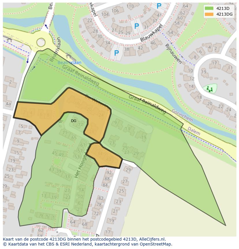 Afbeelding van het postcodegebied 4213 DG op de kaart.