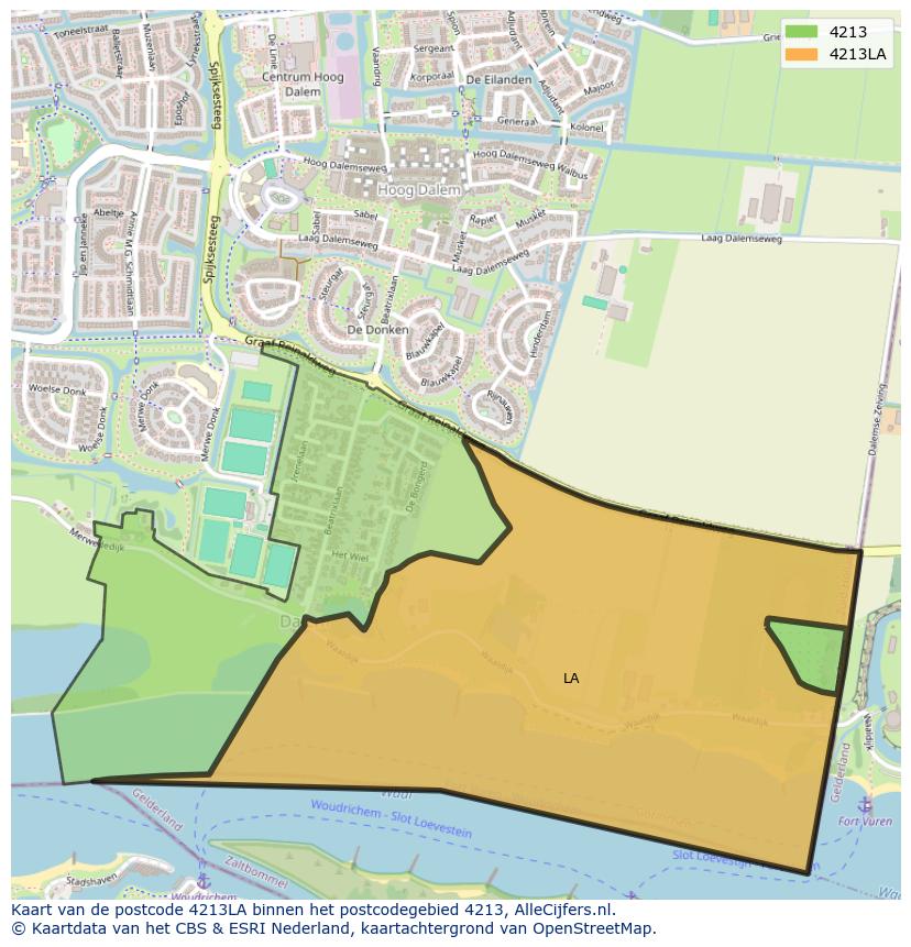 Afbeelding van het postcodegebied 4213 LA op de kaart.