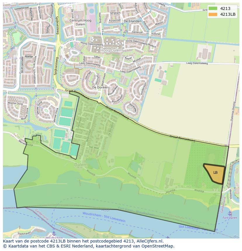 Afbeelding van het postcodegebied 4213 LB op de kaart.