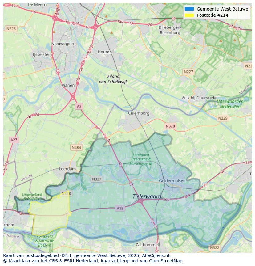 Afbeelding van het postcodegebied 4214 op de kaart.
