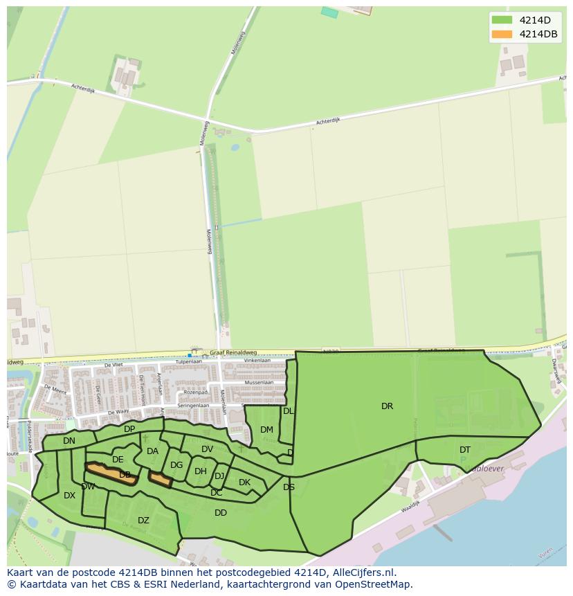 Afbeelding van het postcodegebied 4214 DB op de kaart.