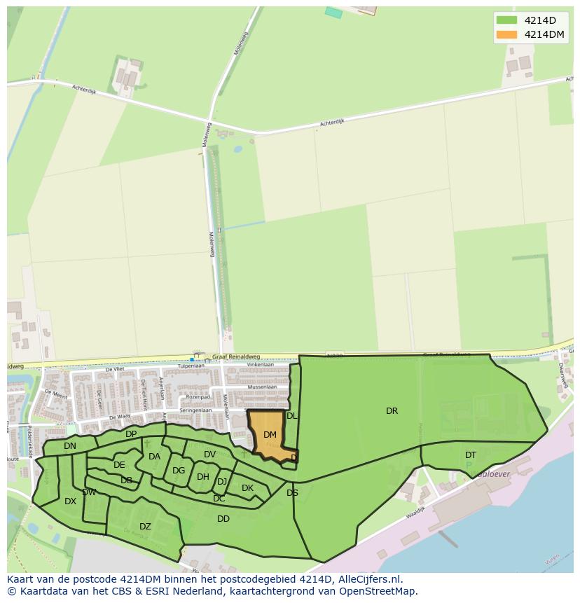Afbeelding van het postcodegebied 4214 DM op de kaart.