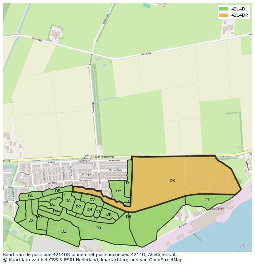 Afbeelding van het postcodegebied 4214 DR op de kaart.
