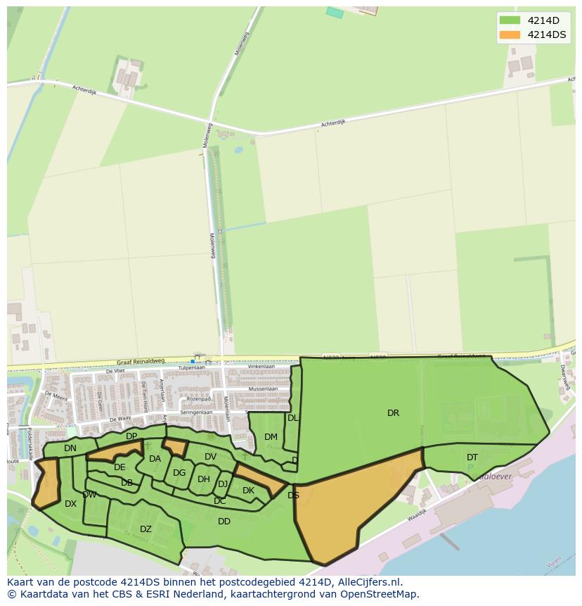 Afbeelding van het postcodegebied 4214 DS op de kaart.