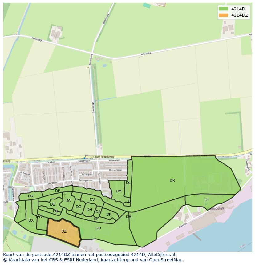 Afbeelding van het postcodegebied 4214 DZ op de kaart.