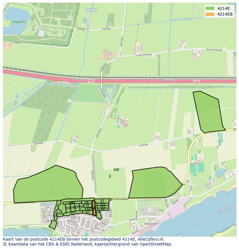 Afbeelding van het postcodegebied 4214 EB op de kaart.