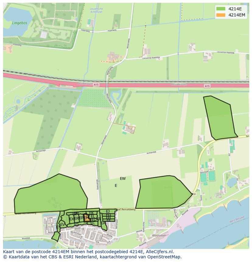 Afbeelding van het postcodegebied 4214 EM op de kaart.