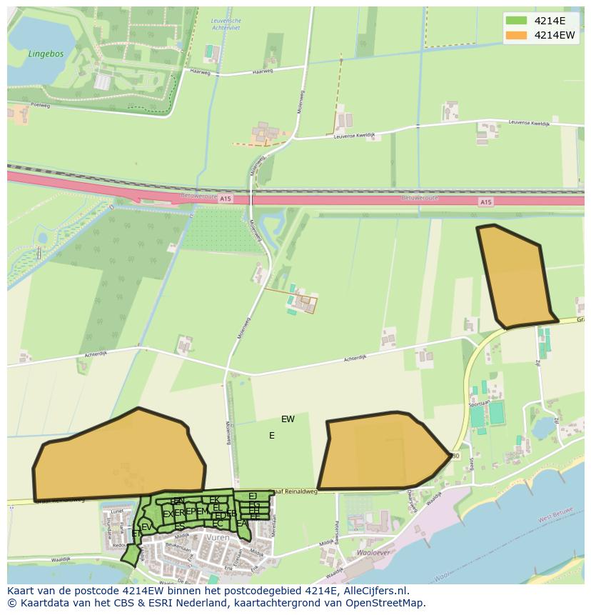 Afbeelding van het postcodegebied 4214 EW op de kaart.