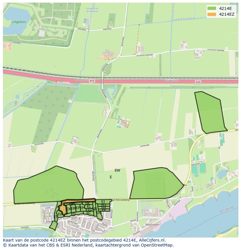Afbeelding van het postcodegebied 4214 EZ op de kaart.