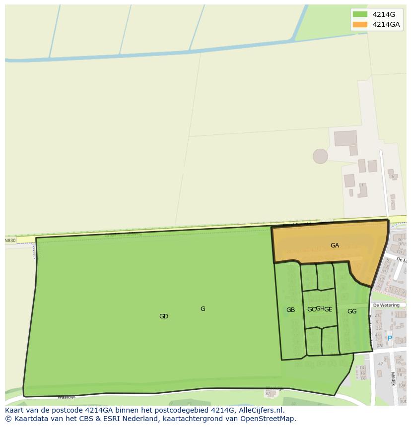 Afbeelding van het postcodegebied 4214 GA op de kaart.