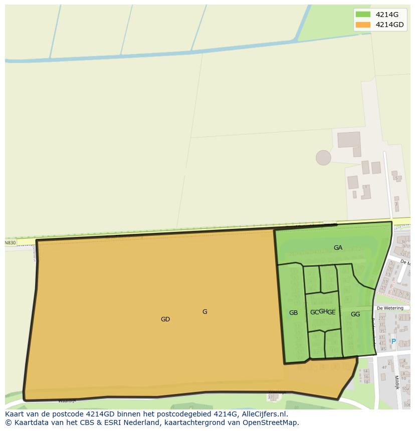 Afbeelding van het postcodegebied 4214 GD op de kaart.