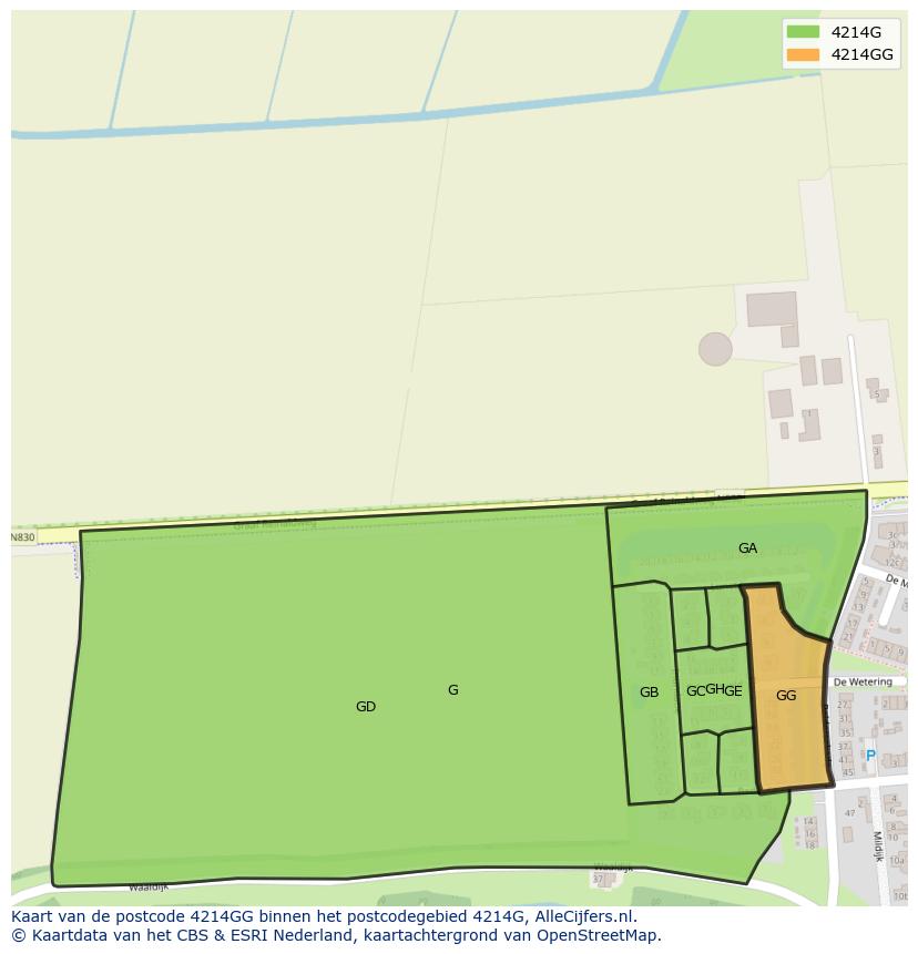 Afbeelding van het postcodegebied 4214 GG op de kaart.