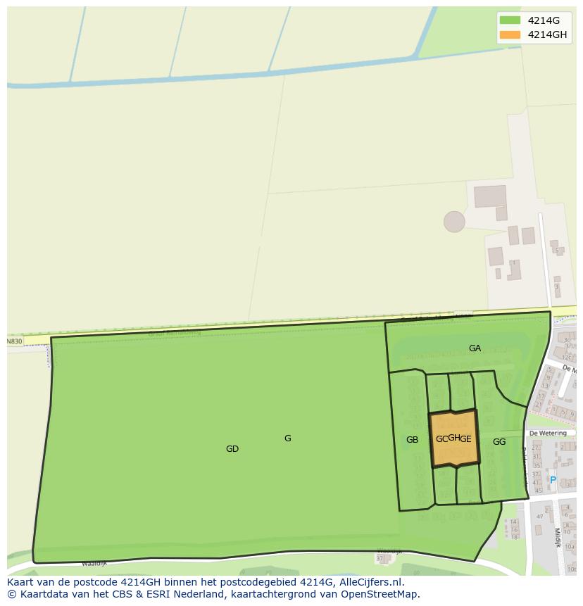 Afbeelding van het postcodegebied 4214 GH op de kaart.